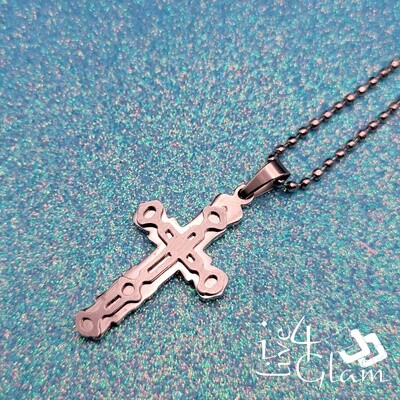 Stainless Steel Silver 2D Pattern Cross Chain and Pendant