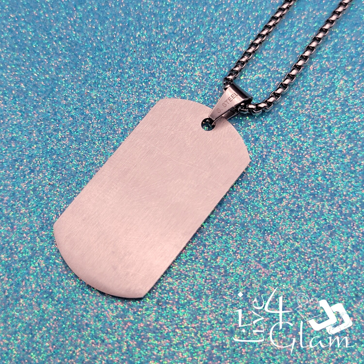 Stainless Steel Silver Medium Plain Dog Tag w Chain Pendant
