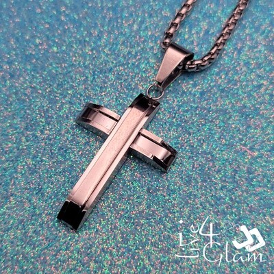 Stainless Steel Silver Small 2D Cross w Chain Pendant