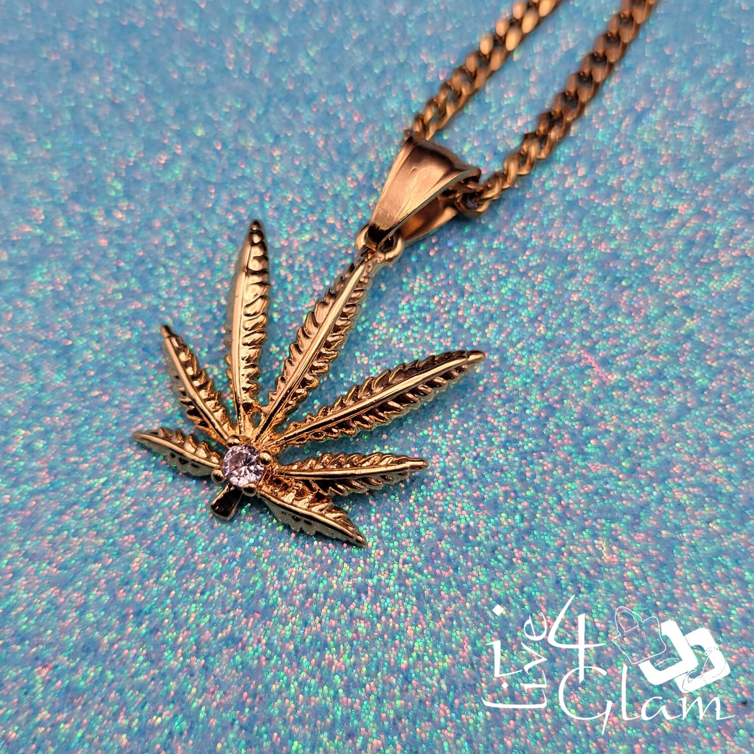 Stainless Steel Small Ganja CZ Pendant with Mini Cuban Chain