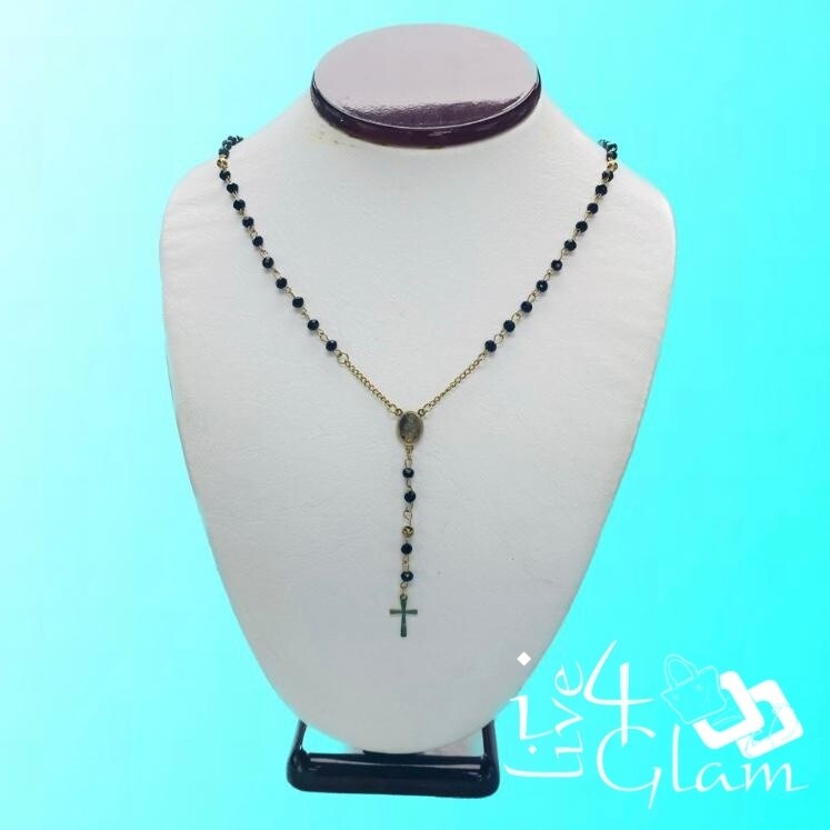 Stainless Steel Black Small Rosary Beads Chain