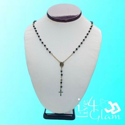 Stainless Steel Black Small Rosary Beads Chain