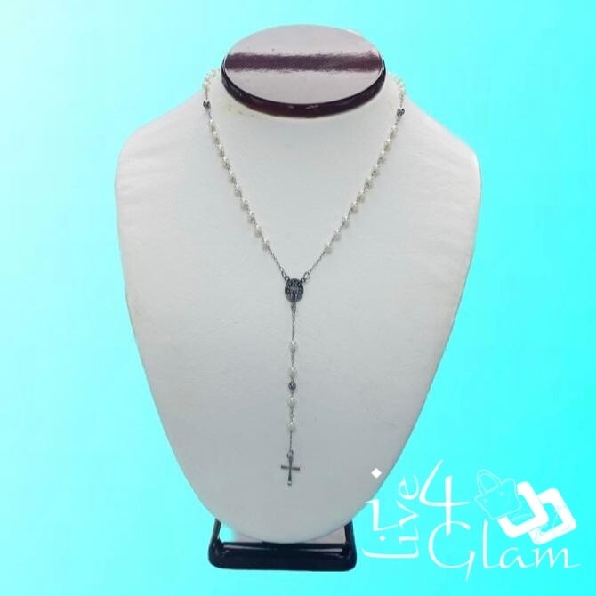 Stainless Steel Silver Pearl Rosary Chain