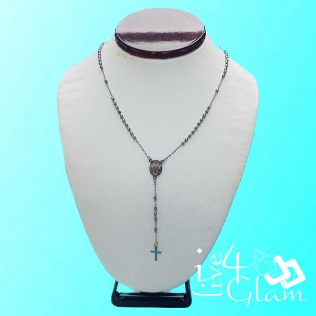 Stainless Steel Silver 3mm Small Rosary Jesus CZ Chain