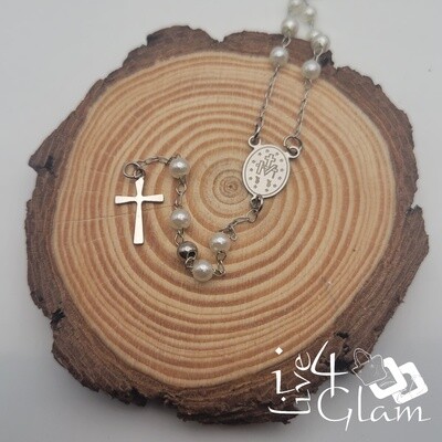 Stainless Steel Silver Pearl Rosary Chain