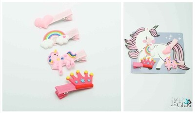 4pk Rainbow Unicorn Crown Hair Clip