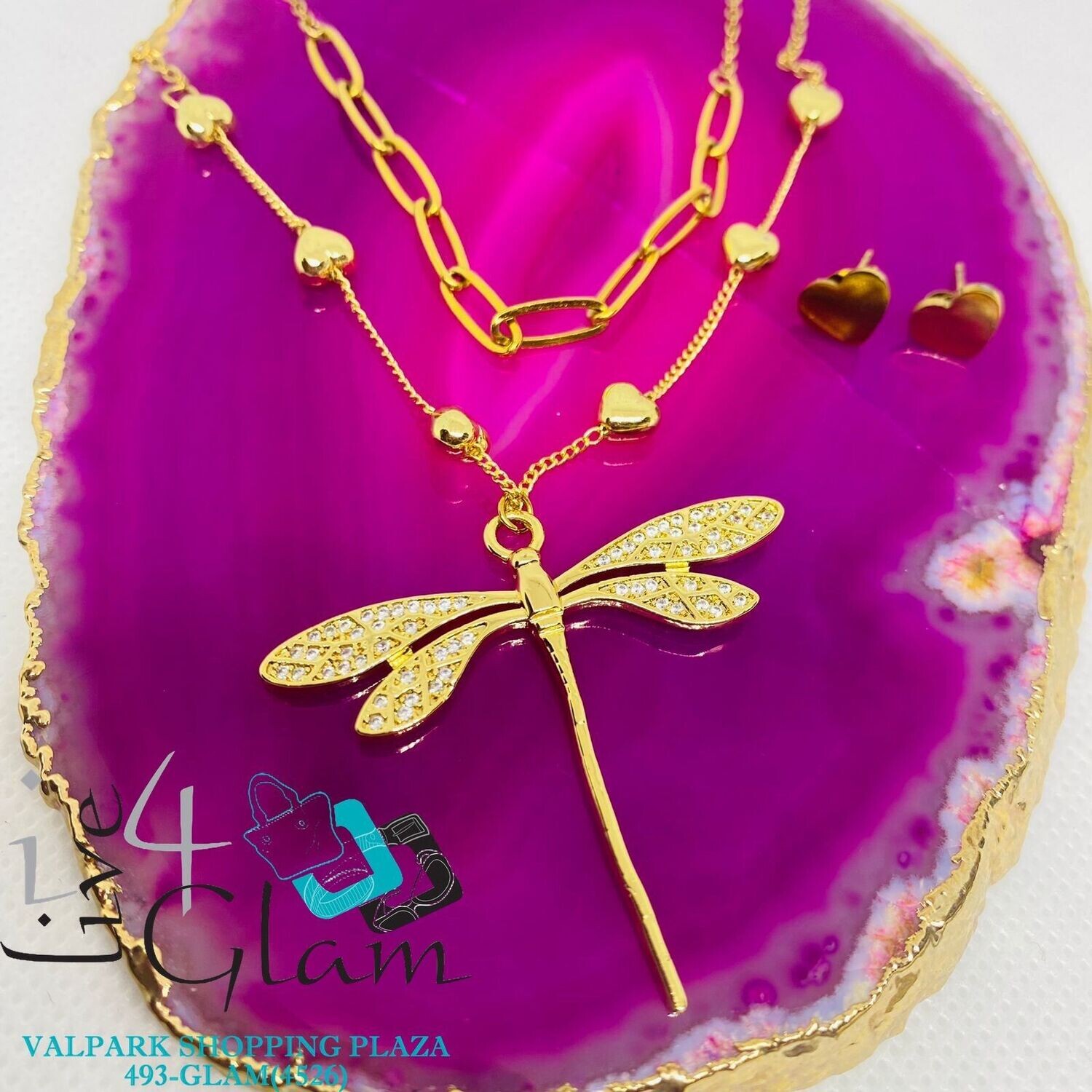Stainless Steel Dragon Fly and Heart Paper Clip Chain Set