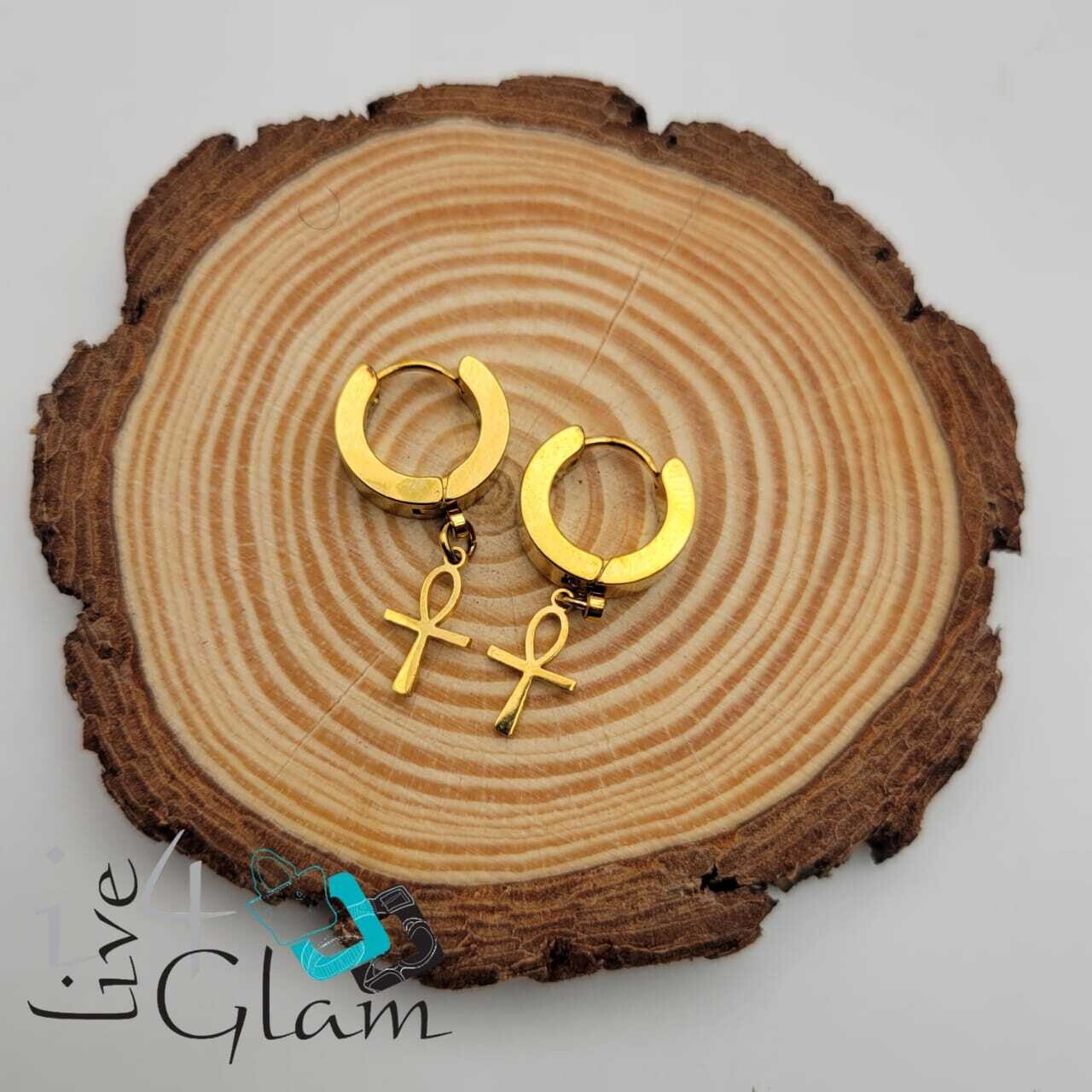Stainless Steel Ankh Huggie Gold