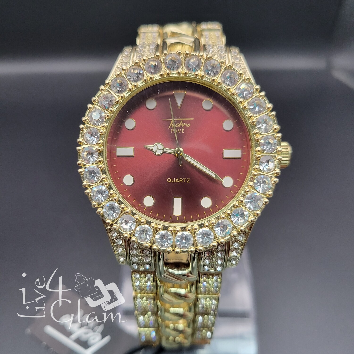 Iced Out Fashion CZ Watch, Color: Red Face
