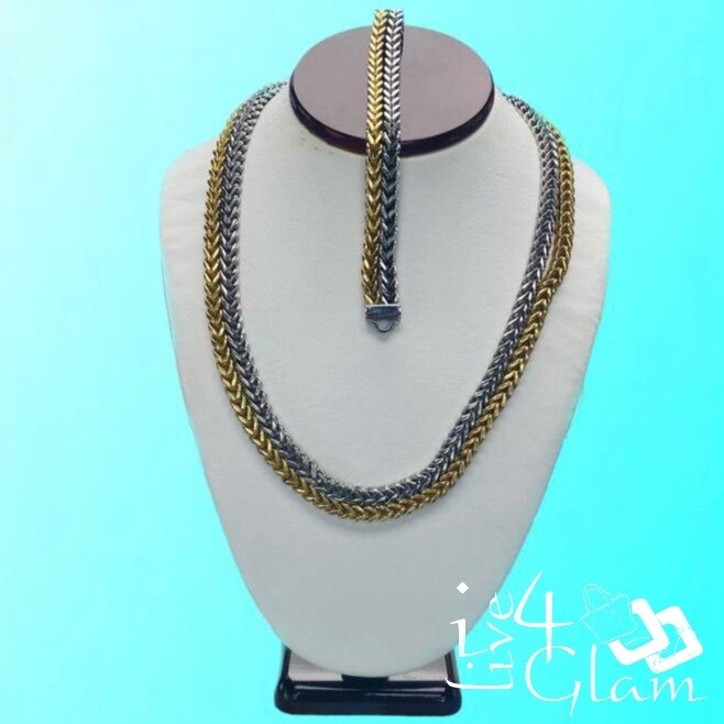 Stainless Steel Large 24&quot; Franco 13mm Double Two Tone Link Chain Set