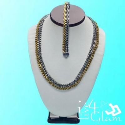 Stainless Steel Large 24&quot; Franco 13mm Double Two Tone Link Chain Set