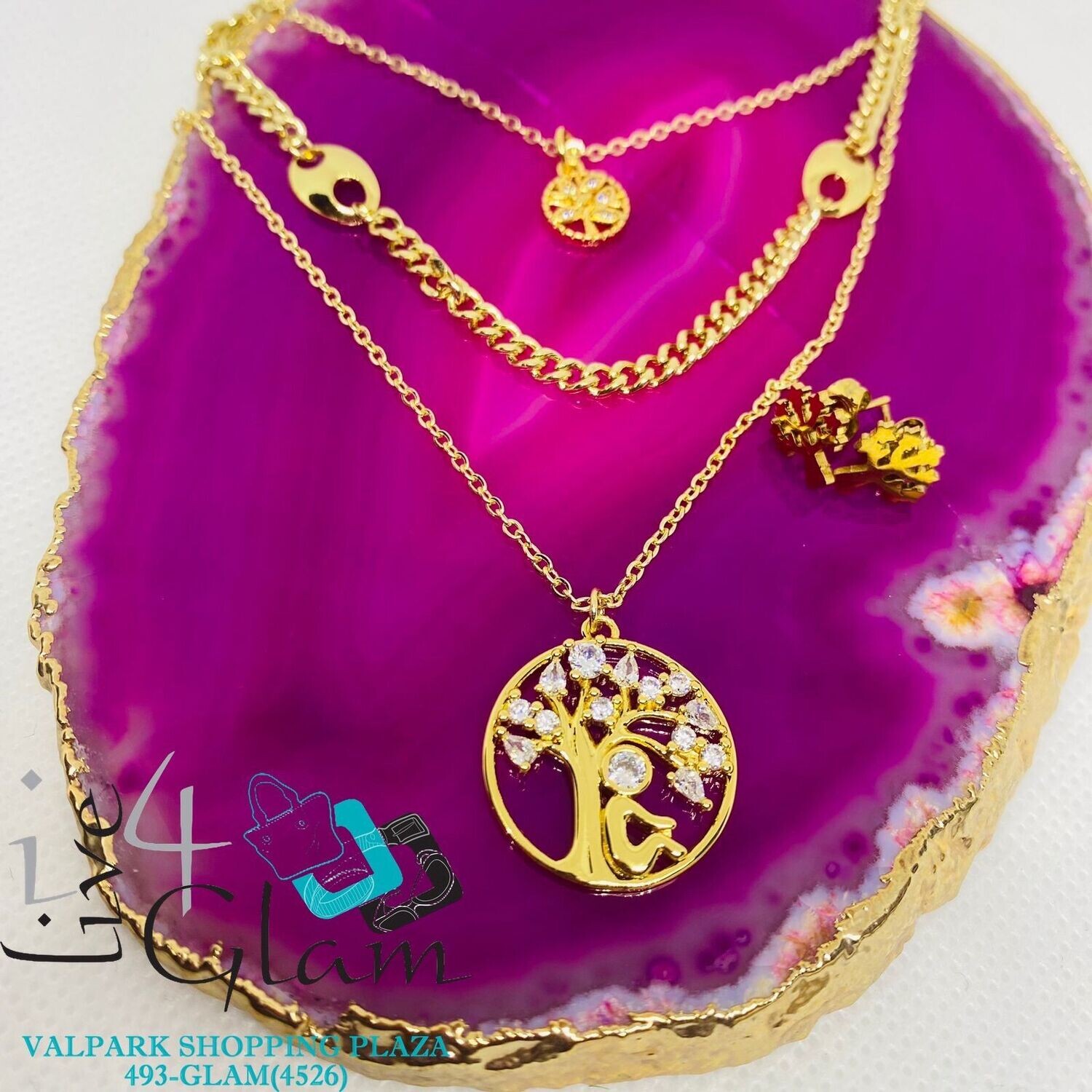 Stainless Steel Tree of Life 3 Layer Chain Set