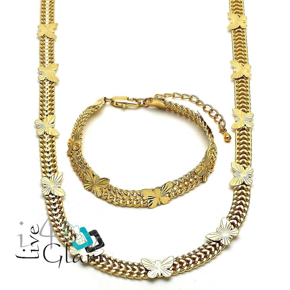 Gold Layered Butterfly Necklace and Bracelet Set