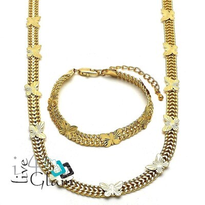 Gold Layered Butterfly Necklace and Bracelet Set