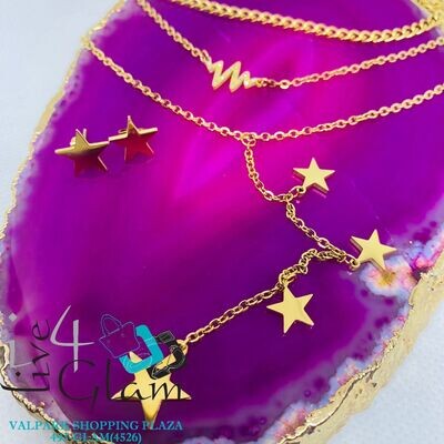 Stainless Steel Heart Beat/ Star /Butterfly Three Layer Chain Set