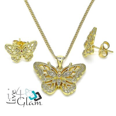 Gold Layered Micropave CZ Butterfly Necklace and Earring Set