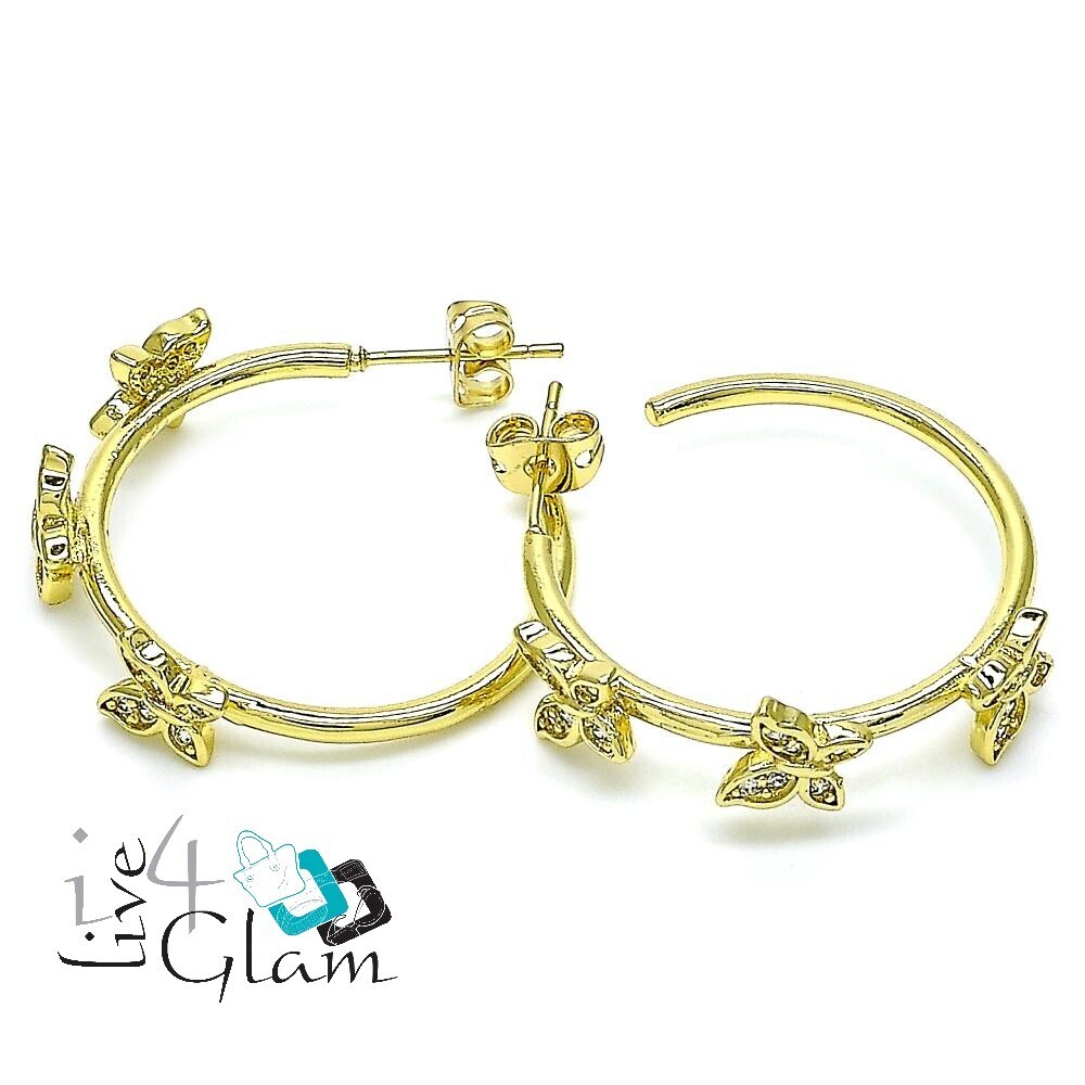 Gold Layered Butterfly Micropave CZ Stud Hoop