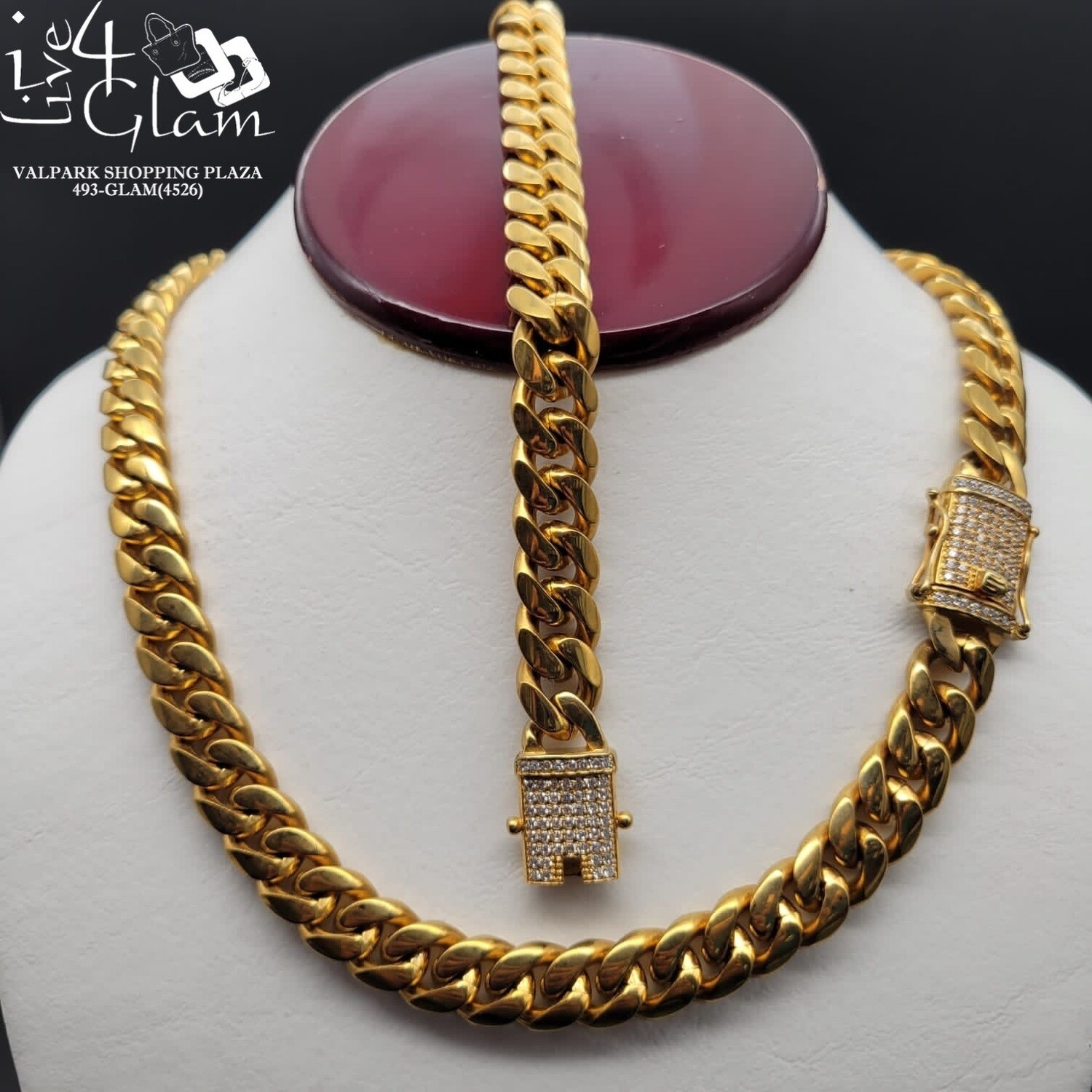 Stainless Steel 24&quot; Miami Cuban Iced Clasp Set Chain 12mm