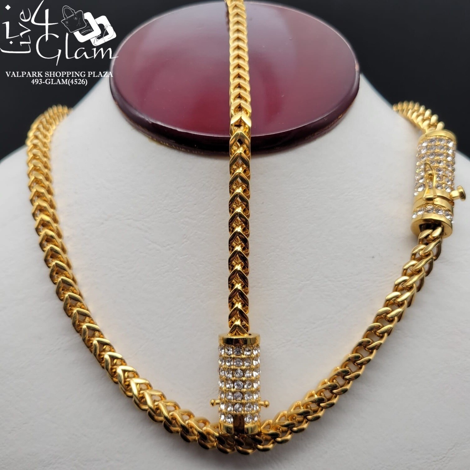 Stainless Steel 6mm 24&quot; Franco CZ Barrel Clasp Chain Set