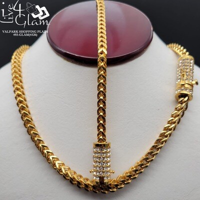 Stainless Steel 6mm 24&quot; Franco CZ Barrel Clasp Chain Set