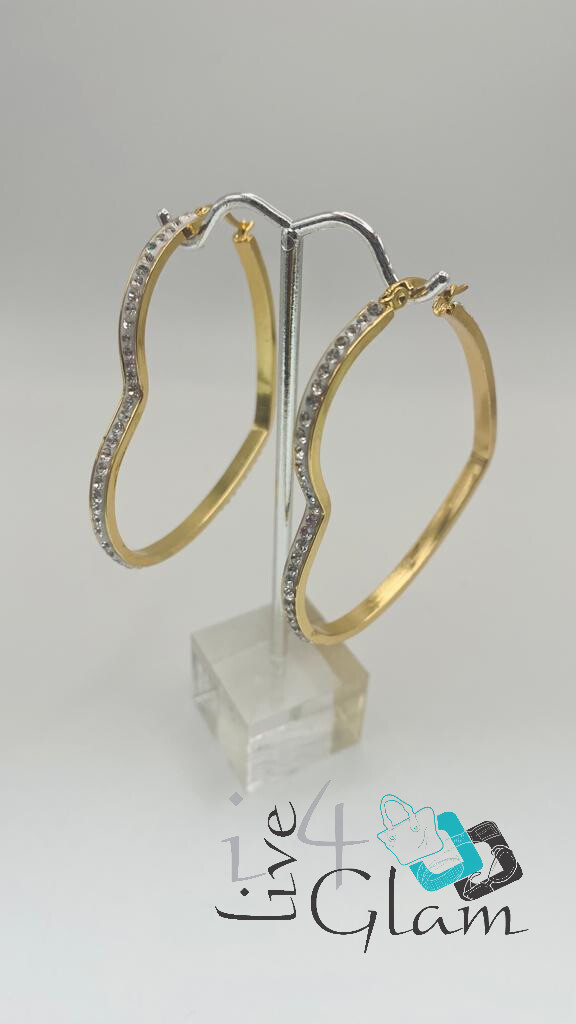 Stainless Steel Gold Heart CZ Hoop Large