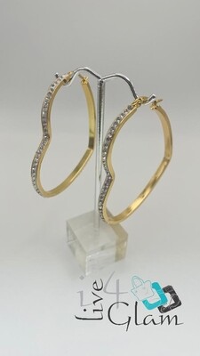 Stainless Steel Gold Heart CZ Hoop Large
