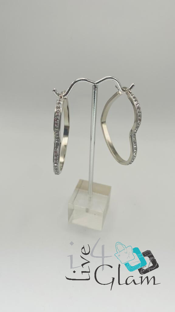 Stainless Steel Silver Medium Heart Cz Hoop