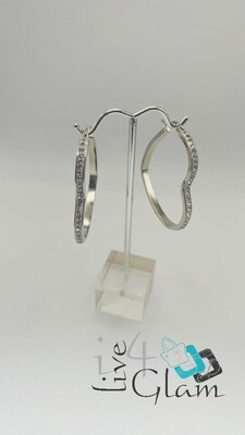 Stainless Steel Silver Medium Heart Cz Hoop