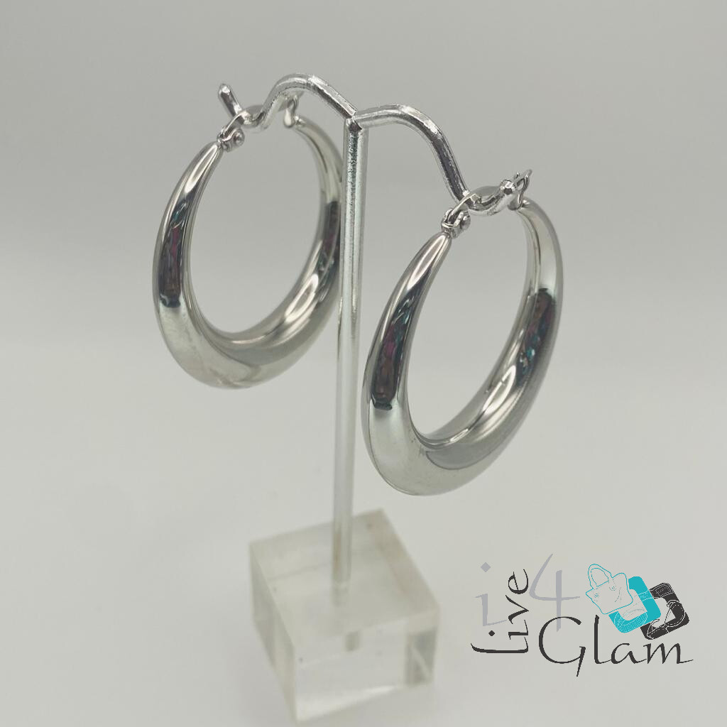 Stainless Steel Silver Thick Hoop Earring