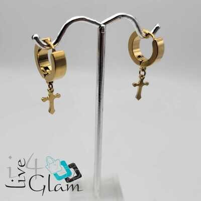 Stainless Steel Small Cross Huggie Gold