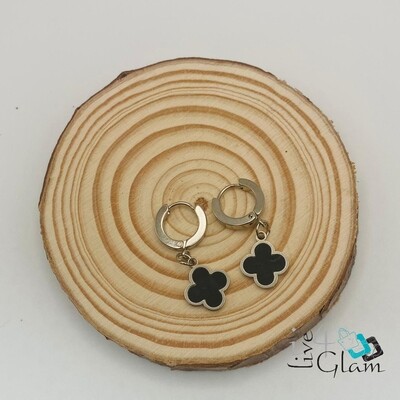 Stainless Steel Dangle Huggie Silver Clover