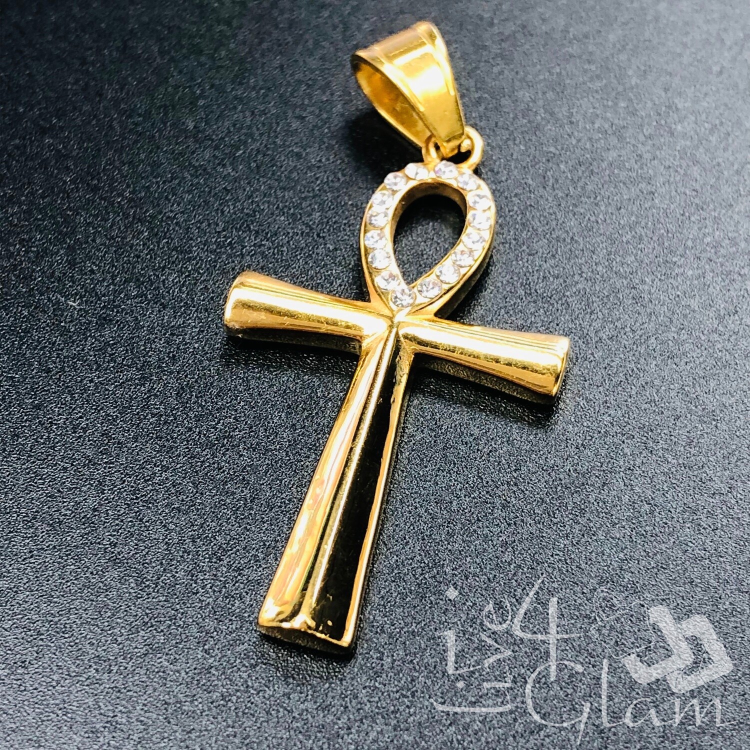 Stainless Steel Ankh Small CZ Pendant