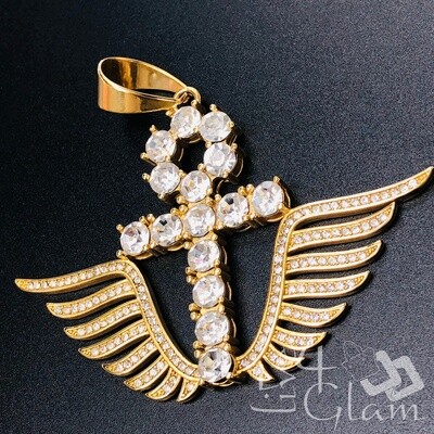 Stainless Steel Ankh w Wings Large Pendant
