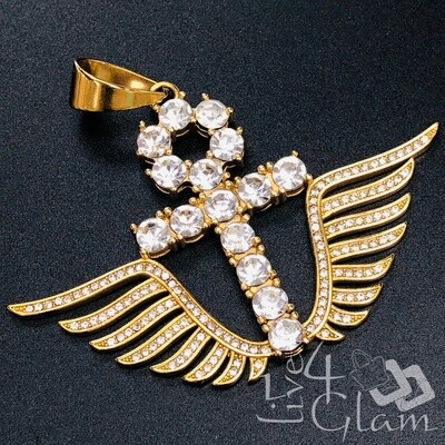 Stainless Steel Ankh w Wings Large Pendant