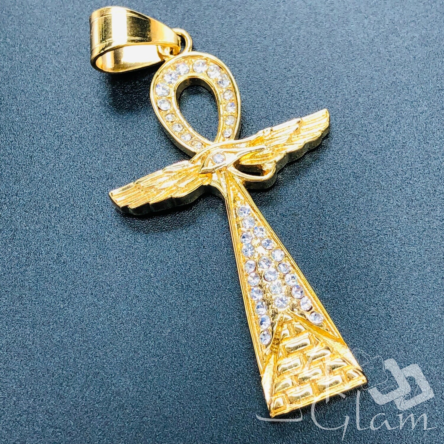 Stainless Steel Ankh Wing CZ Pendant
