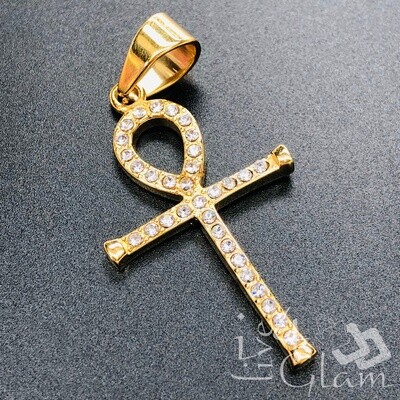 Stainless Steel Ankh Thin CZ Pendant