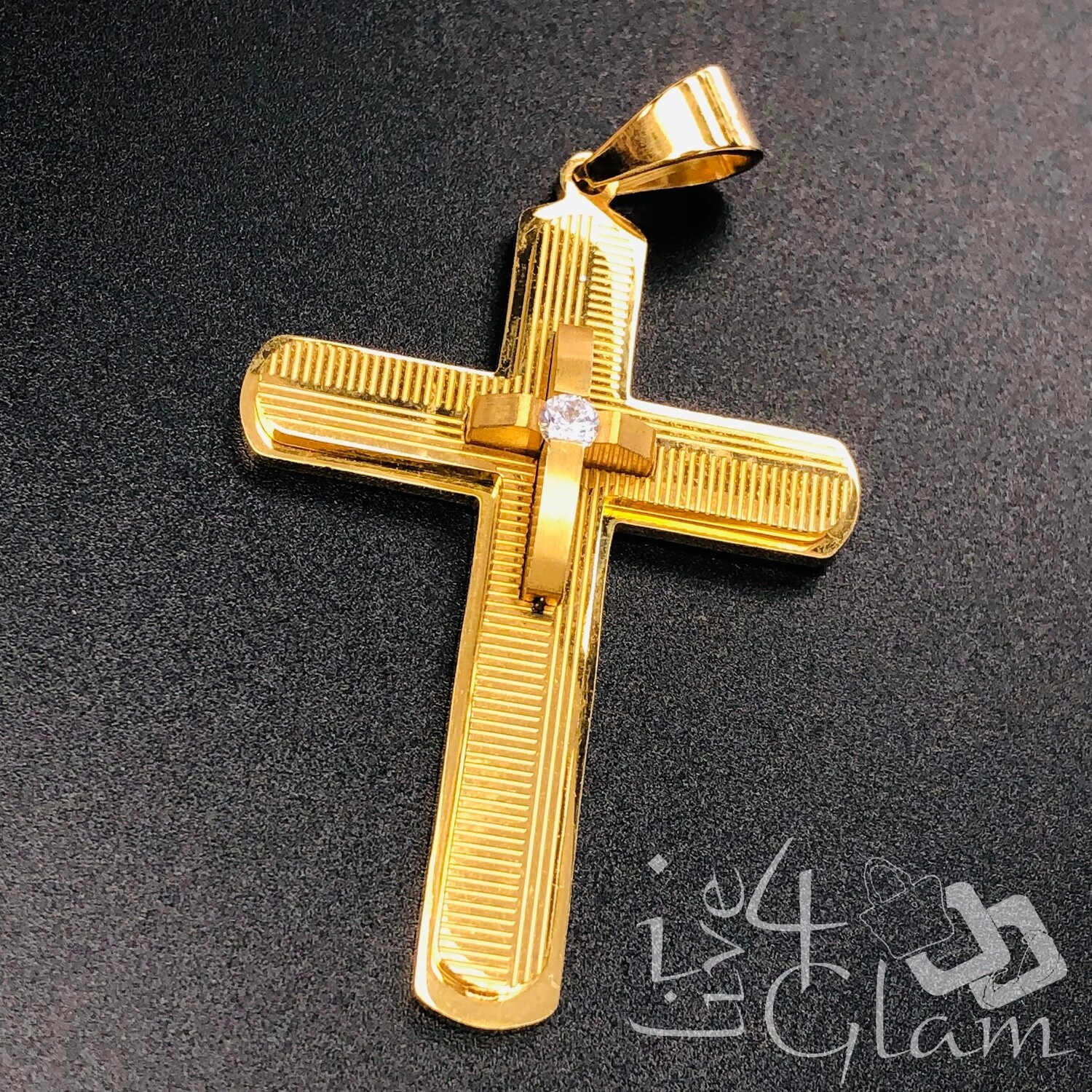 Stainless Steel 2D Single CZ Cross Pendant