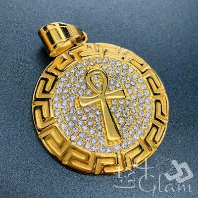 Stainless Steel Ankh CZ Medallion Pendant
