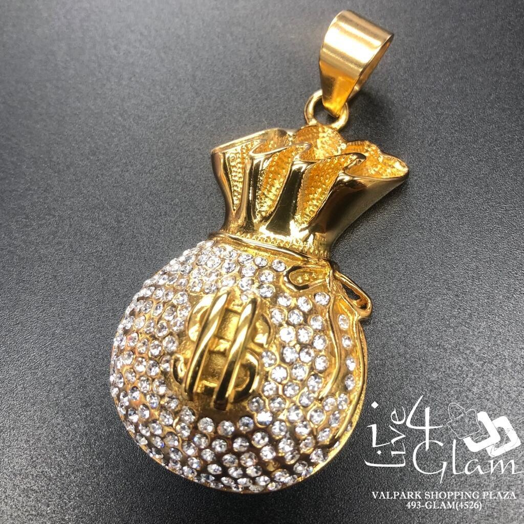 Stainless Steel CZ Round Money Bag Pendant