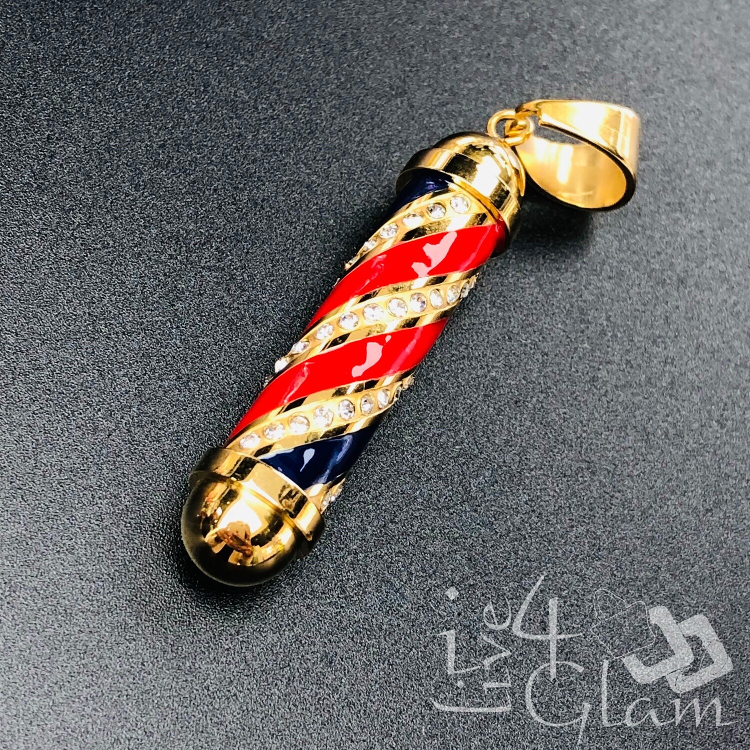 Stainless Steel Cz Barber Pole Pendant