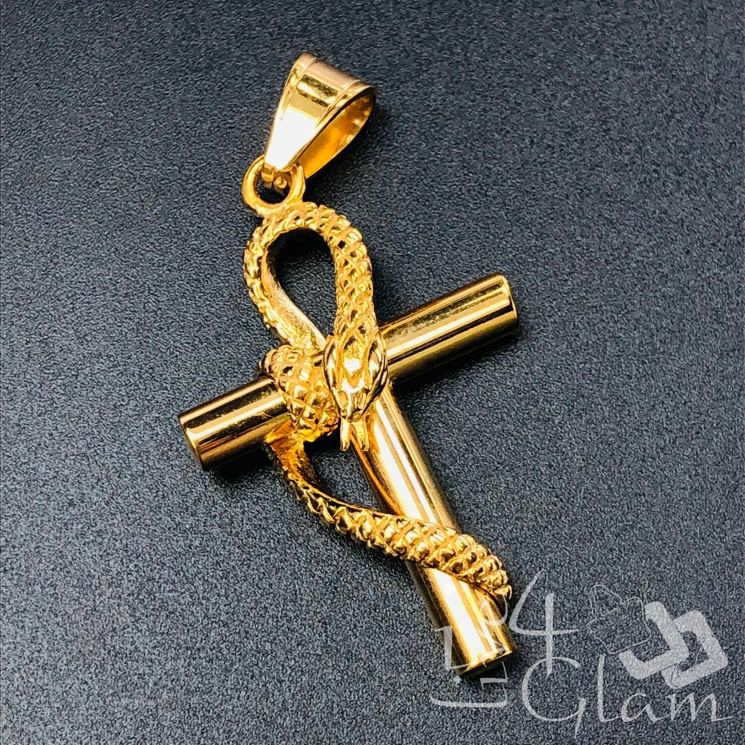 Stainless Steel Cross w Snake Pendant