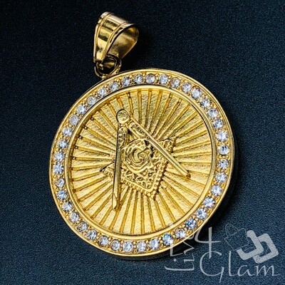 Stainless Steel Free Mason Scale CZ Medallion Pendant