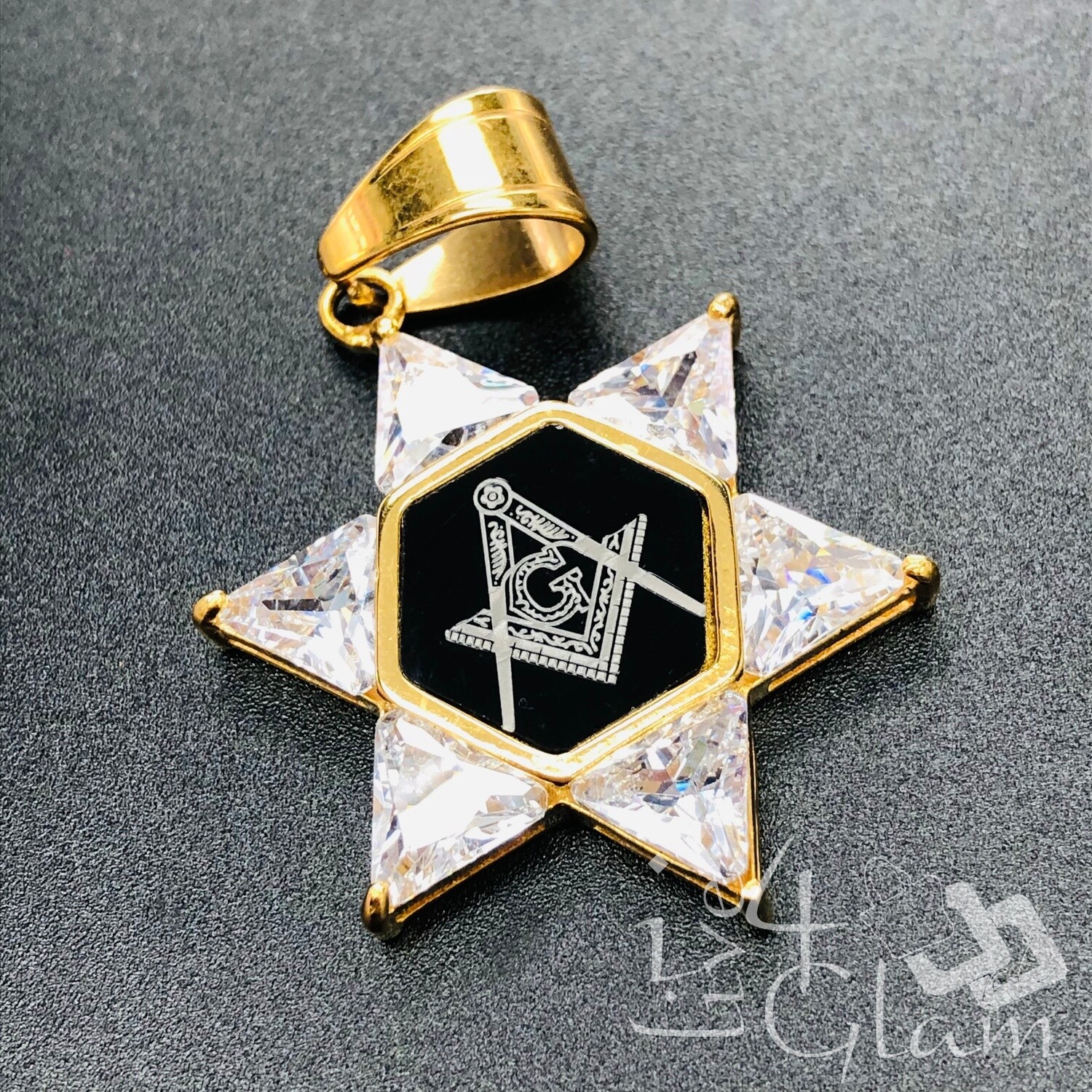 Stainless Steel Free Mason 6 Point Star CZ Pendant