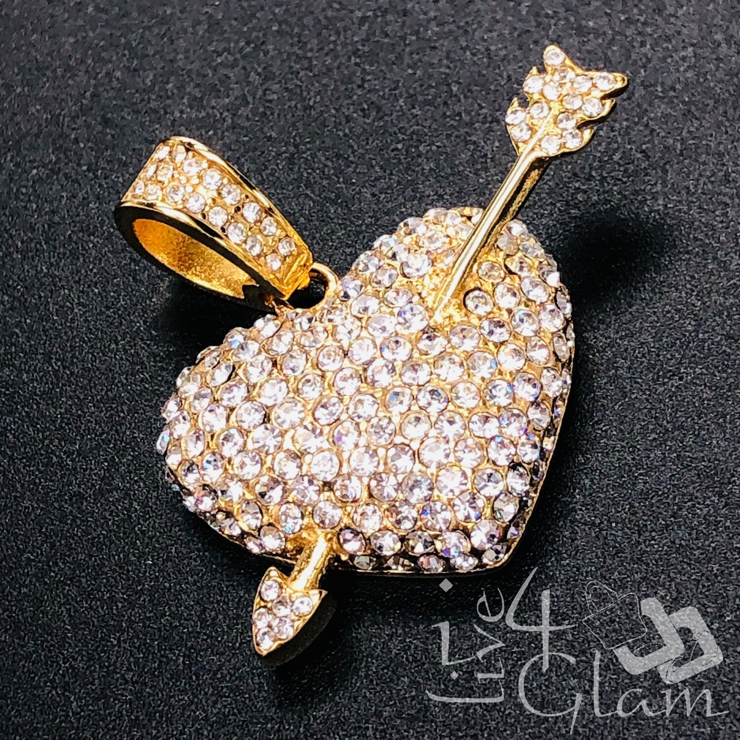 Stainless Steel CZ Heart w Arrow Pendant