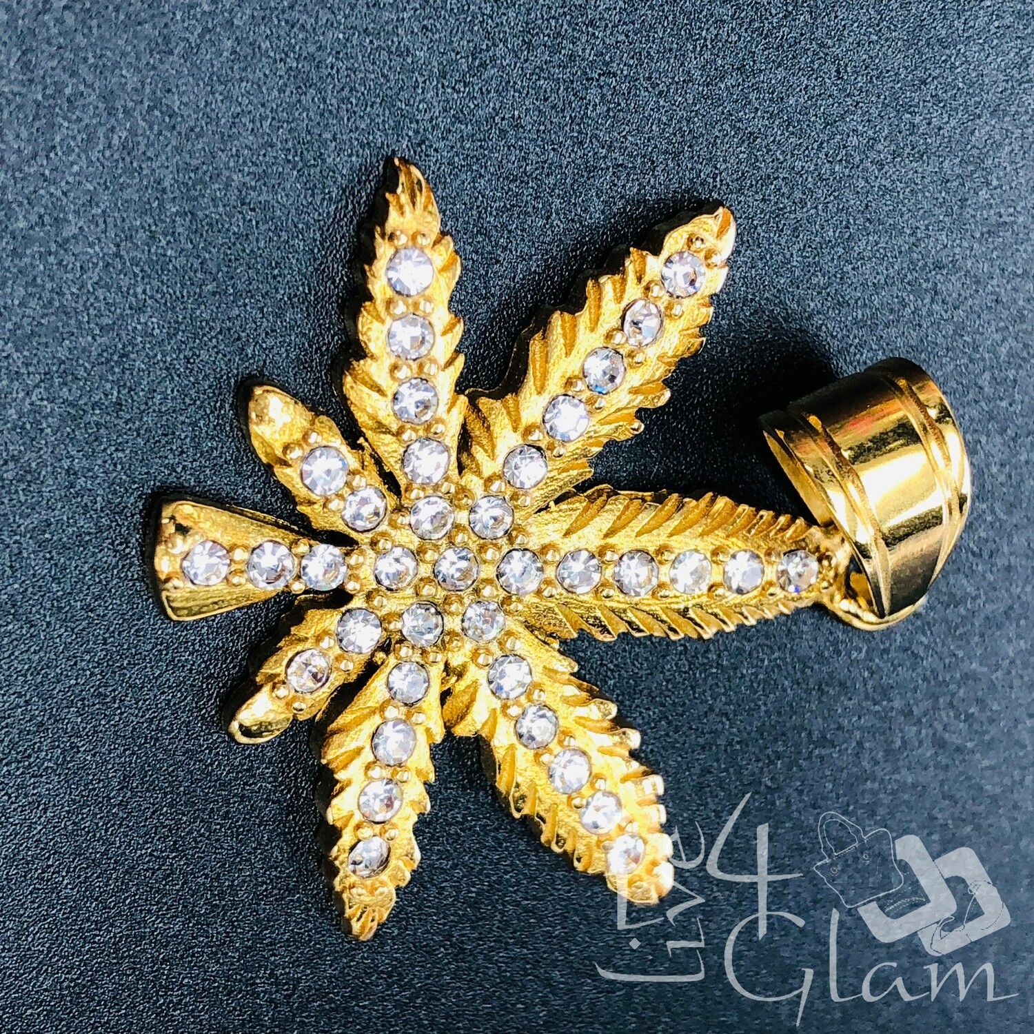 Stainless Steel Ganja Leaf CZ Pendant