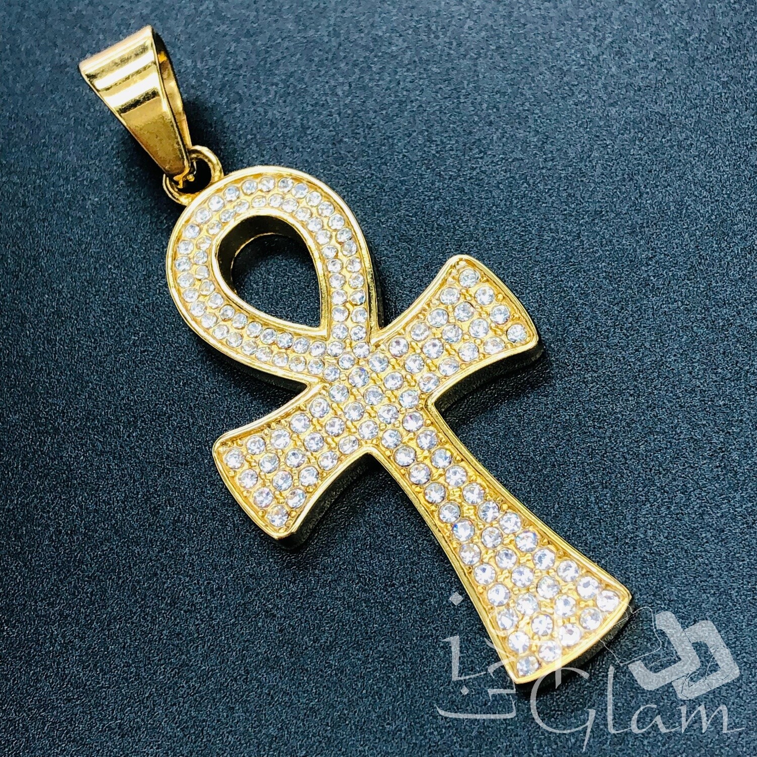 Stainless Steel CZ Ankh Egyptian Cross Pendant