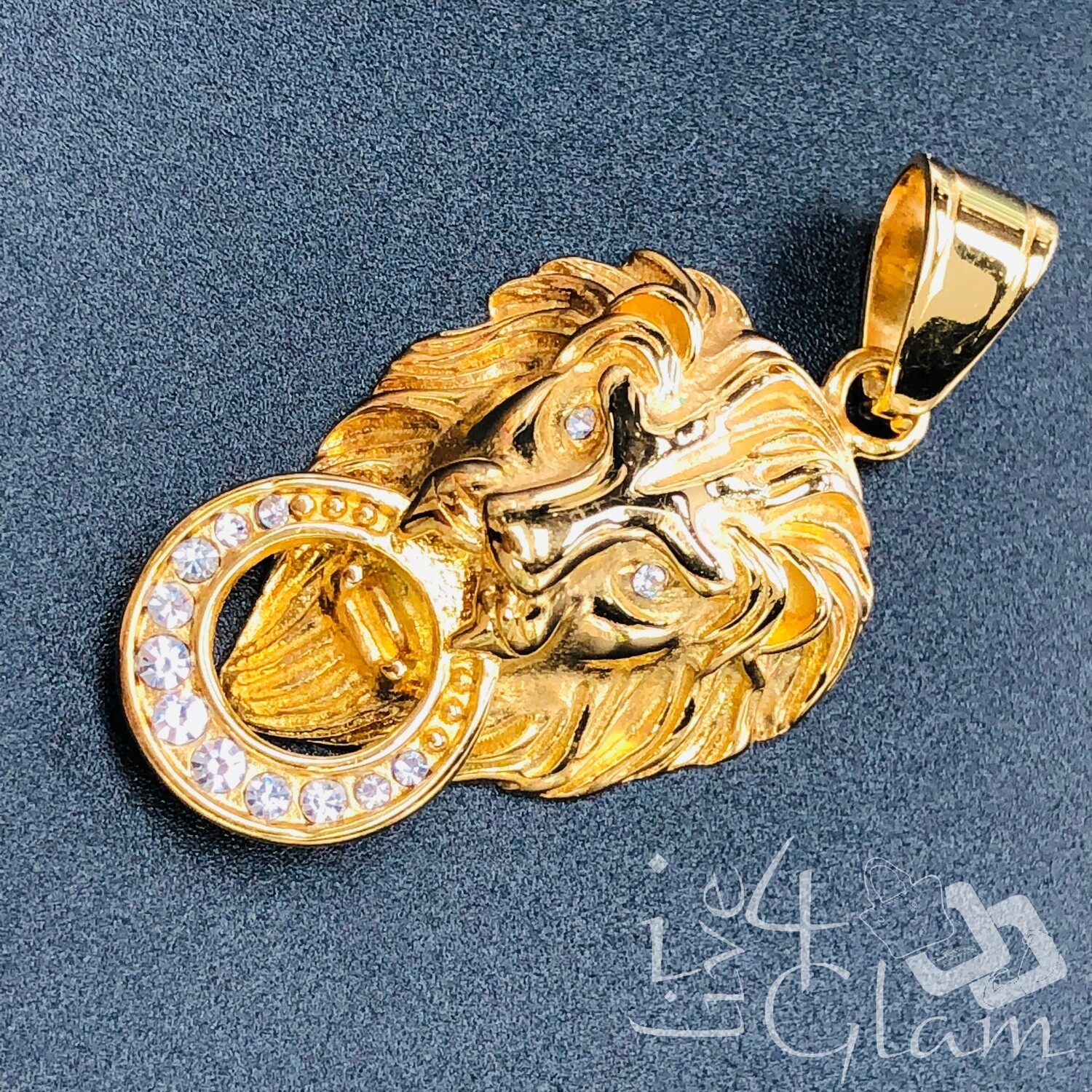 Stainless Steel Lion Head w Circle CZ Pendant