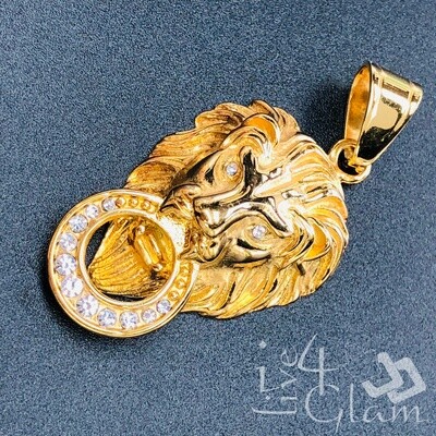 Stainless Steel Lion Head w Circle CZ Pendant