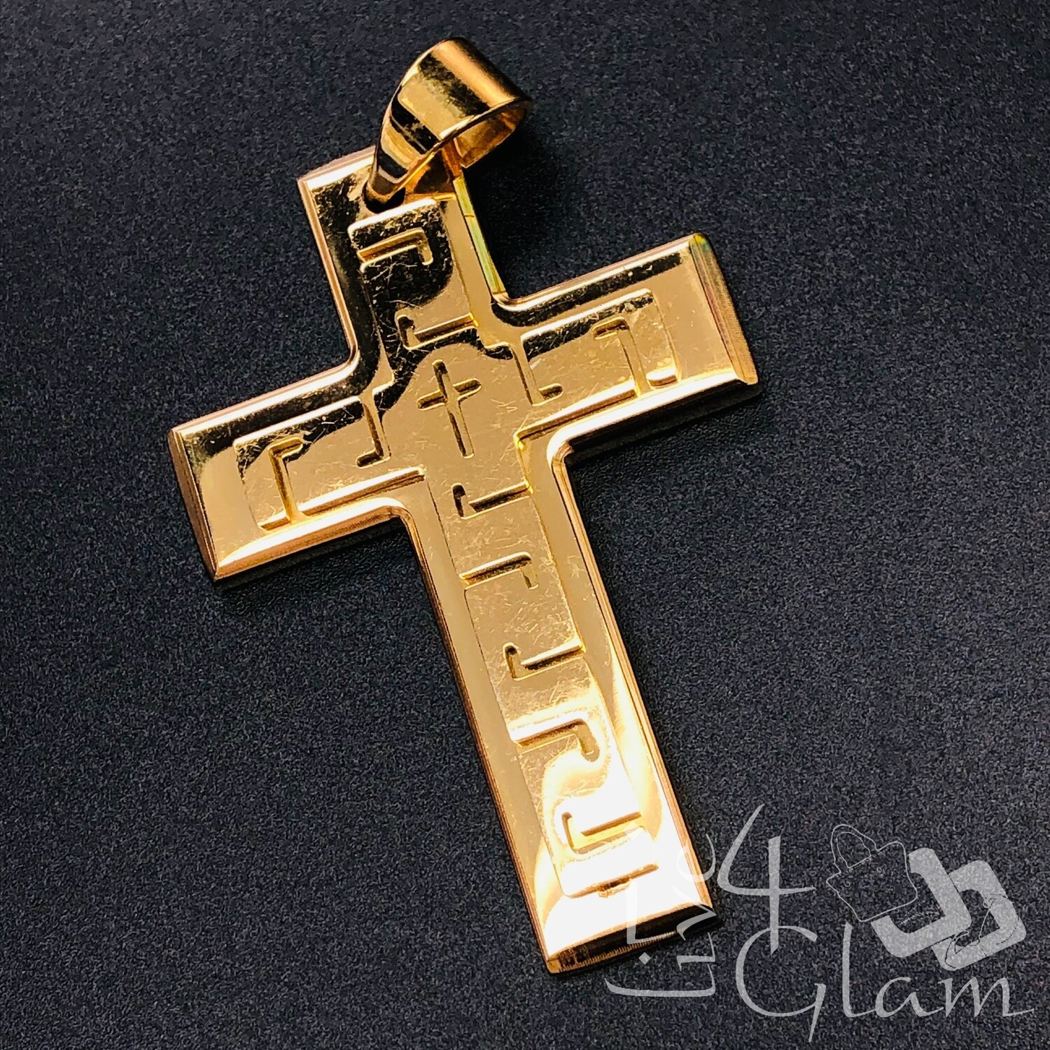 Stainless Steel Large Insert Pattern Cross Pendant