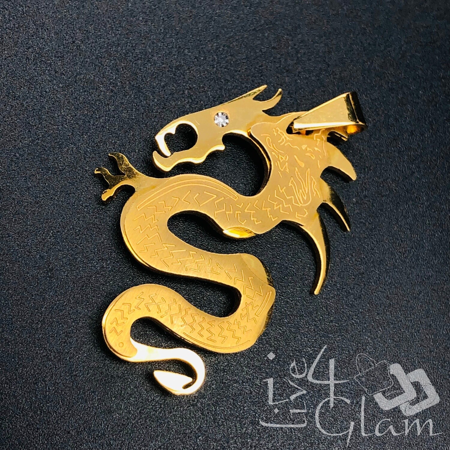 Stainless Steel Pattern CZ Dragon Pendant